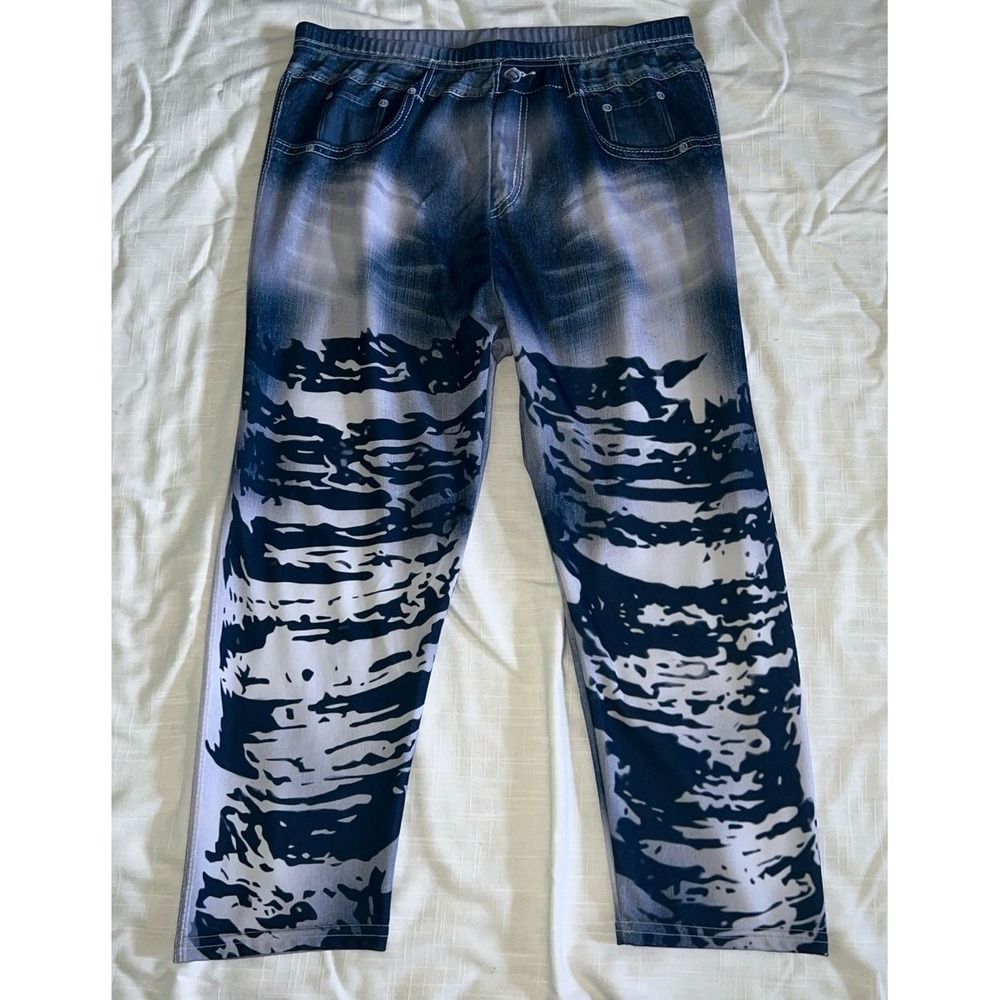 Women's High Waist Ripped Jean 3D Print Capri Jegging size large